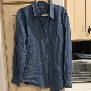 John Varvatos 100% Linen Slate Blue Button Down Collared Shirt (Soft shirt!)